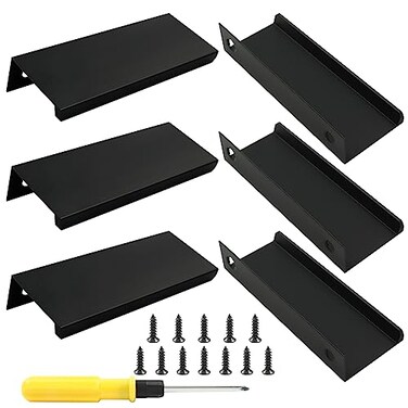 Cionyce 12 Pack Hidden Cabinet Pulls 31580mm Finger Edge Pulls Matte Black Concealed Handles Aluminum Dresser Tab Pull for WardrobeCupboardKitchen