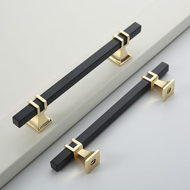 Coinkoly 10 Pack 5 Inch128mm Matte Black and Gold Cabinet Pulls Kitchen Cabinet Handles Matte Black and Gold Drawer Hardware for Cabinets