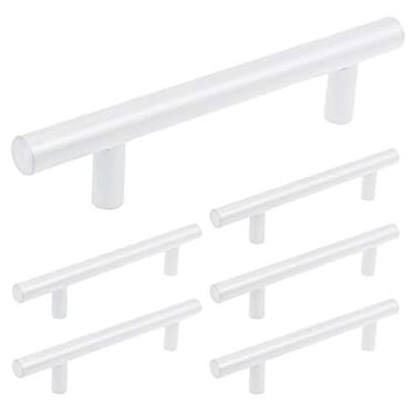 Coshar 6Pcs Hole Cneter 38 Cabinet Pulls Flat White Drawer Pulls Cabinet Handles Stainless Steel T Bar Pulls Kitchen Hardware Total Length 6