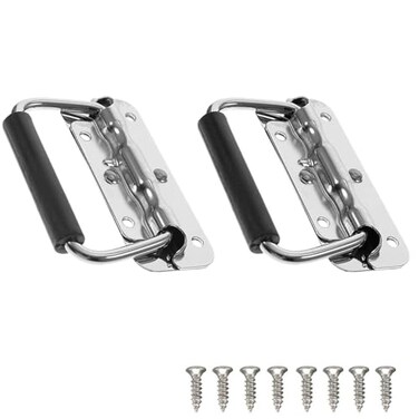 Eledabra 2 Pack Silver Spring Loaded Handle Heavy Duty Handle Stainless Steel Rubber Grip Surface Mount Folding Handles for Toolbox Chest CaseStorage Boxes