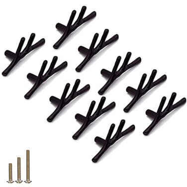 ESreake 10pcs Vintage Tree Twig Branch Cabinet Knobs Pulls HandleSingle Hole Zinc Alloy Drawer Pull Handle for Farmhouse Cabin Mountain House Kitchen Cupboard Dresser Single Hole 10 Pack Black