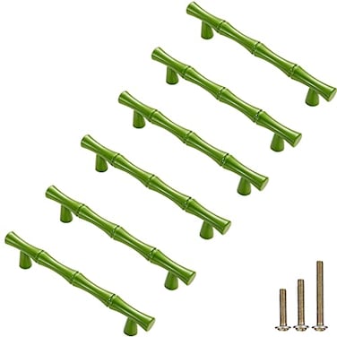 ESreake 6Pcs Bamboo Shape Solid Zinc Alloy Cabinet Knobs Handles Dresser Drawer Cabinet Cupboard Closet Door Pulls Decorative Furniture Accessories Knobs Length 49Hole Distance 38 Green