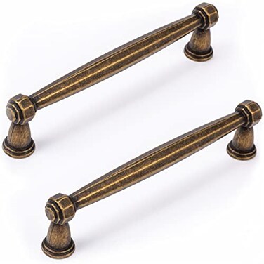 Fecraf 5Inch Antique Drawer Pulls 6 Pack Antique Brass Cabinet Hardware Solid Vintage Dresser Pulls Aged Gold Brass Drawer Handles Zinc Alloy