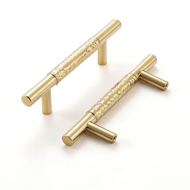 FLIRABBIT Polished Brass Cabinet Pulls 2 Pack Modern Gold Cupboard Drawer Hardware for Bathroom Kitchen Solid Brass Dresser 2 3 Inch76mm Hole Centers
