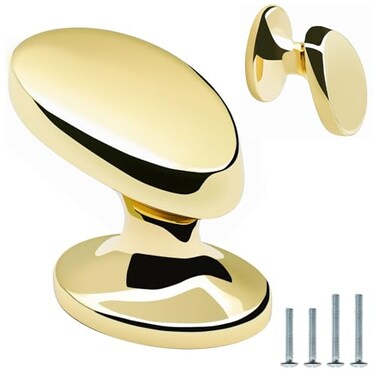 FURFITT 4 Pack Cabinet Knobs Polished Gold Solid Zinc Alloy Polished Brass Pulls for Dresser Drawers Shiny Gold Kitchen Cupboard Bathroom Furniture Hardware