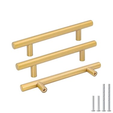 Goldenwarm 10 Pack Brushed Brass Cabinet Pulls Drawer Handles Gold Kitchen Hardware Brass Cabinet Handles Bathroom Hardware Drawer Pulls 4in Hole Centers