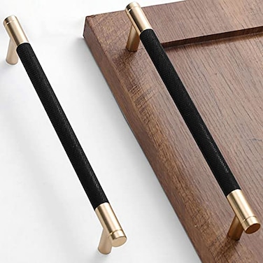 Gutuwellea 2 Pack 7 12 Inch 192 mm Gold and Black Cabinet Handles Cabinet Pulls Aluminum Handles Knurled Drawer Pulls Oxidation Finish with Diamond Pattern 86 Length 75 Hole Center