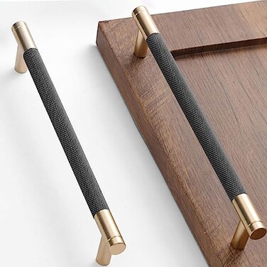 Gutuwellea 2 Pack 7 12 Inch 192 mm Gold and Grey Cabinet Handles Cabinet Pulls Aluminum Handles Knurled Drawer Pulls Oxidation Finish with Diamond Pattern 86 Length 75 Hole Center