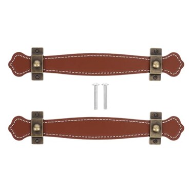 HEALLILY 2Pcs Pu Leather Cabinet Handle Zinc Alloy Vintage Style Drawer Pulls Leather Chest Trunk Handles for Furniture Hardware
