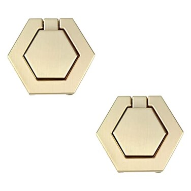 HNGSON Flush Mount Pull Ring Handle Golden Furniture Door Pull Handle Knobs Zinc Alloy 157 Hole Centers 2PCS with Screws for Cabinet Drawer Wardrobe