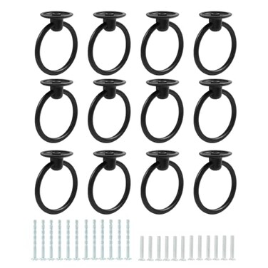 Hordion 12Pcs 17 inch Round Ring Drawer Pulls Drop Ring Cabinet Pulls Zinc Alloy Dresser Handles Single Hole Drawer Knobs with 2 Size Screws Matte Black