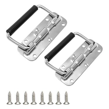 JaBoaRe Stainless Steel Chest Handle Toolbox Chest Case with Rubber and Screws for Easy Installation Spring Folding Pull Handle