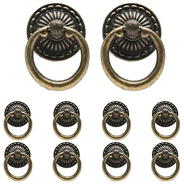 Jiozermi 10 Pcs Metal Ring Pull Handles Cabinet Ring Knobs Circle Drawer Pulls for Cabinet Drawer Cupboard Wardrobe 136 OD Bronze