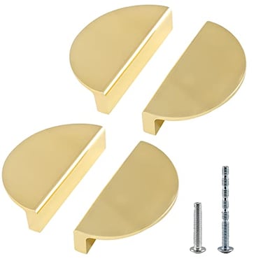 Jiozermi 4 Packs Half Moon Cabinet Pulls 2 12 inch Drawer Pulls Semicircle Pulls Solid Brass Hardware Pull Gold Total Length 374