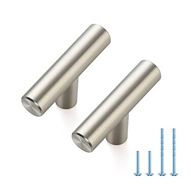 JOY DECOR 10 Pack 2 Inch Cabinet Pulls Single Hole Stainless Steel Drawer Handles for Kitchen Cabinets Cupboard Wardrobe Brushed Nickel Silver