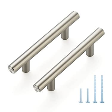 JOY DECOR 10 Pack 5 Inch Cabinet Pulls 3 Inch 76mm Hole Center Stainless Steel Drawer Handles for Kitchen Cabinets Cupboard Wardrobe Brushed Nickel Silver