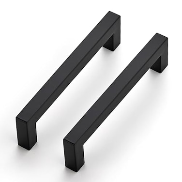 JOY DECOR 10 Pack Cabinet Handles Black Cabinet Pulls 5 Inch Kitchen Closet Handles Square Drawer Pulls Stainless Steel Drawer Hardware 128mm Hole Centers