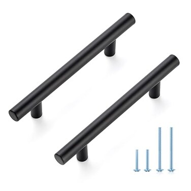 JOY DECOR 5 Pack 6 Inch Cabinet Pulls Kitchen Cabinet Handles with 334 Inch Hole Center Matte Black Cabinet Hardware Stainless Steel Kitchen Drawer Pulls for Cabinets Cupboard 96mm Hole Centers