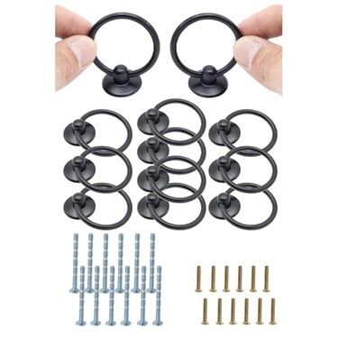 Joyangy 12pcs Black Round Ring Cabinet Drawer Pulls Zinc Alloy Handles Single Hole Dresser Pulls Knobs Black Handles Hardware