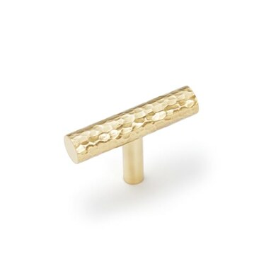 KOPPALIVE 6Pack Solid Brass Kitchen Cabinet Pulls Gold Modern TBar Handles Single Hole Hammered Knobs for Dresser Drawer Cupboard 11516 Inch Total Length Polished Finish
