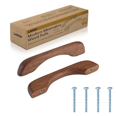 Lafoy 375 Inch 96mm Hole Centers Solid Walnut Wood Cabinet Handle Brown Wooden Drawer Pull Replacement for Dresser Furniture Modern Arched Bridge Smooth Pure Hardwood Minimalist Style 2 Pack