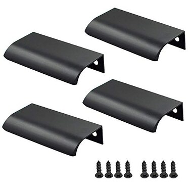 LC LICTOP 315 Inch Black Curved Edge Finger Pulls 4Pcs 252 Inch Hole Spacing Aluminum Alloy Funiture Pull Back Mount Concealed Handles for Cabinets Cupboard Drawer Dresser Wardrobe
