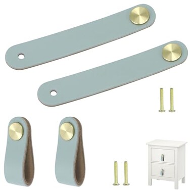 Brosay Leather Drawer Pulls and Knobs Soft Cabinet Handles Modern Cabinets Door Knob for Furniture Cupboards Wardrobe Dresser Decorative Handle with Screw 4 Pcs Light Blue