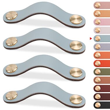 LEREATI 4 Pack Leather Drawer Pulls Blue Cabinet Handles 37 inch Dresser Knobs Cabinet Door Handle Faux Leather Pulls for Dresser Closet Kitchen Cupboard 37in Hole Center Blue