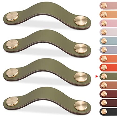 LEREATI 4 Pack Leather Drawer Pulls Green Cabinet Handles 5 inch Dresser Knobs Cabinet Door Handle Faux Leather Pulls for Dresser Closet Kitchen Cupboard 5in Hole Center Green