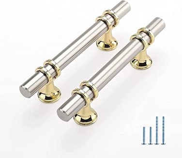 Leulan 10 Pack Kitchen Cabinet Handles Brushed Nickel and Gold Cabinet Pulls 3 Inch Silver Gold Drawer Pulls for Dresser Bathroom Two Tone Kitchen HardwareZinc Alloy Base