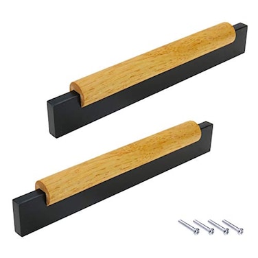 Mcredy Dresser Handles 63 Inch Hole Centers Black Wooden Cabinet Pulls for Cupboard Closet Doors Furniture Knobs 2 Packs