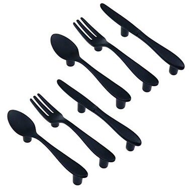 Meprotal 6pcs Zinc Alloy Creative Cabinet Knobs Spoon Knives Forks Drawer Pulls Handle for Cupboards Drawers Cabinets 3Inch Hole Center Black
