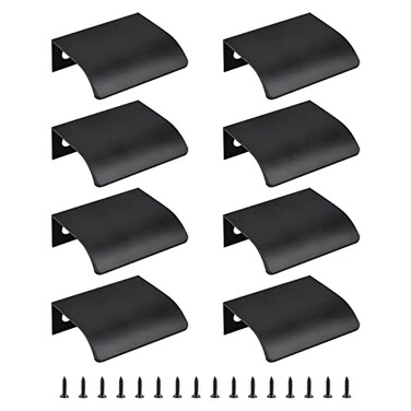 MOROBOR Black Mini Finger Edge Pull 8pcs Concealed Handle Modern Style Drawer Handle Radian Edges Aluminum Alloy Invisible Wardrobe Knobs for Cabinet Hardware Drawer50mm