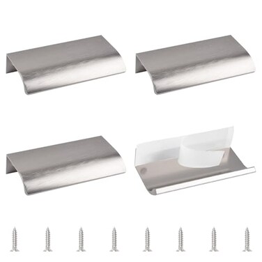 MOROBOR Finger Edge Pull 4pcs Self Adhesive Pulls Modern Style Drawer Handles Aluminum Alloy Invisible Handle Wardrobe Handle for Cabinet Hardware Drawer 80mmBrushed Nickel