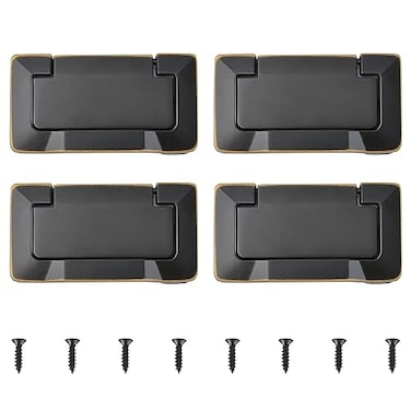 MOROBOR Pocket Doors Drawer Handle 4pcs Zinc Alloy Flush Pull Knobs Black Brass Hidden Concealed Furniture Handle with Screws for Cabinets Closets Drawers
