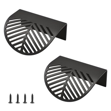 MOROBOR Solid Copper Finger Edge Pull 2PCS Leaf Shaped Cabinet Handles Decorative Furniture Handles with Mounting Screws for Cupboard Cabinet Wardrobe Drawer Black
