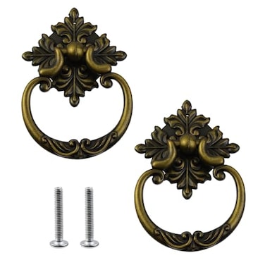 MY MIRONEY 2 Pack Vintage Cabinet Handles Oil Rubbed Bronze Ring Drawer Pulls Zinc Alloy Hardware Knobs with Screws for Kitchen Dresser Cabinet