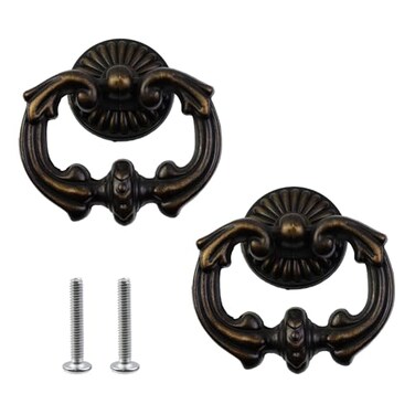 MY MIRONEY 2 Pack Vintage Cabinet Handles Oil Rubbed Bronze Ring Drawer Pulls Zinc Alloy Hardware Knobs with Screws for Kitchen Dresser Cabinet