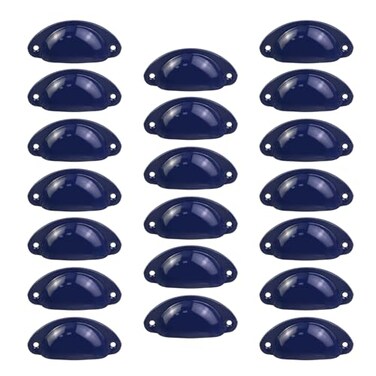 MY MIRONEY 20Pack Blue Drawer Cup Pulls Hardware Kitchen Cabinet Handles Antique Wardrobe Pulls Handles with Screws 252 Hole Centers