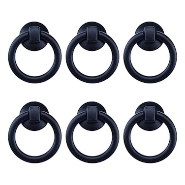 MY MIRONEY 6 Pack Vintage Cabinet Handles Black Ring Drawer Pulls Zinc Alloy Hardware Knobs with Screws for Kitchen Dresser Cabinet