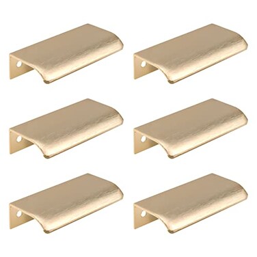 MY MIRONEY 6PCS Arc Finger Edge Pulls Aluminum Back Mount Concealed Tab Pull Handles Furniture Hardware Hidden Drawer Handles Brushed Gold 315 Length