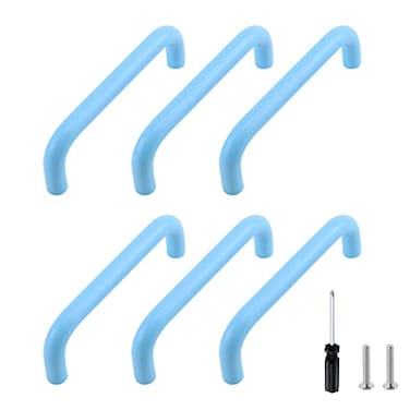 MY MIRONEY 6PCS Blue Drawer Pulls Aluminum Alloy Cabinet Handle Pulls Hardware Cute Style Cupboard Dresser Door Handles with a Screwdriver and Screws 378 Hole Centers