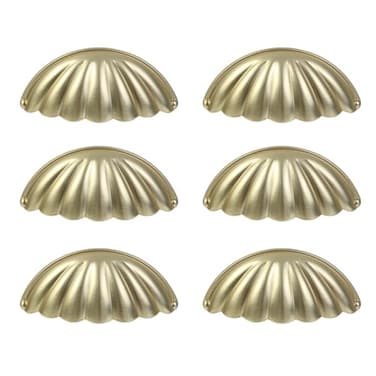 MY MIRONEY 6PCS Zinc Alloy Drawer Cup Pulls Hardware Shell Shape Cup Handles Vintage Cabinet Handles for Dresser Cupboard with Screws 252 Hole Centers Gold