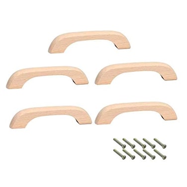 Mysummer 5PCS Wooden Handles for Cabinet Solid Handle Unfinished for Chest of Drawers Hole Distance 378 inch for Furniture Wardrobe Cupboard Closet Drawer Handle Pull