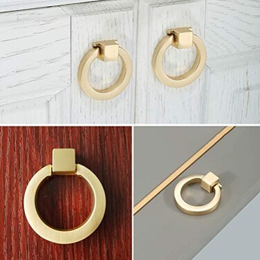 Myxekllo Brushed Gold Cabinet Ring Pulls Brass Furniture Drawer Pulls Hardware Cabinet Ring Kitchen Drawer Handles Rings 2 Pack