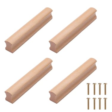 NAKUPENDA 4Pcs Wooden Drawer Handles Cupboard Cabinet Pulls Rectangle Wood Hardware Handles Pulls for Furniture Dresser Wardrobes Beech 96mm Hole Spacing