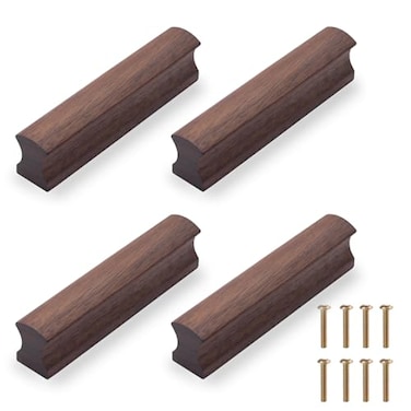NAKUPENDA 4Pcs Wooden Drawer Handles Cupboard Cabinet Pulls Rectangle Wood Hardware Handles Pulls for Furniture Dresser Wardrobes Black Walnut 64mm Hole Spacing