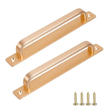 Pastlla 2Pcs Barn Door Handle Kitchen Cabinet Drawer Handle Sliding Barn Door Pull Aluminum Alloy Flush Flat Base Cabinet Panel Pull 756 Hole Center Gold