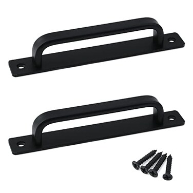 Pastlla 2Pcs Barn Door Handle Kitchen Cabinet Drawer Handle Sliding Barn Door Pull Aluminum Alloy Flush Flat Base Cabinet Pull Door Panel Pull 63 Hole Center Black