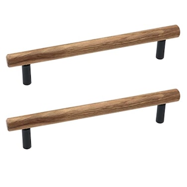 Pastlla 2Pcs Walnut Solid Wood Pulls Handles Aluminum alloy Black Base Kitchen Wardrobe Cabinet Hardware Pull Handle Drawer Dresser Pull Handle Round Handle Round Black Base Hole Center 63160mm